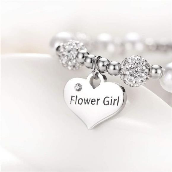 Jewelry - Flower Girl Bracelet Heart Pendant Rhinestone Charm Pearl Bracelet